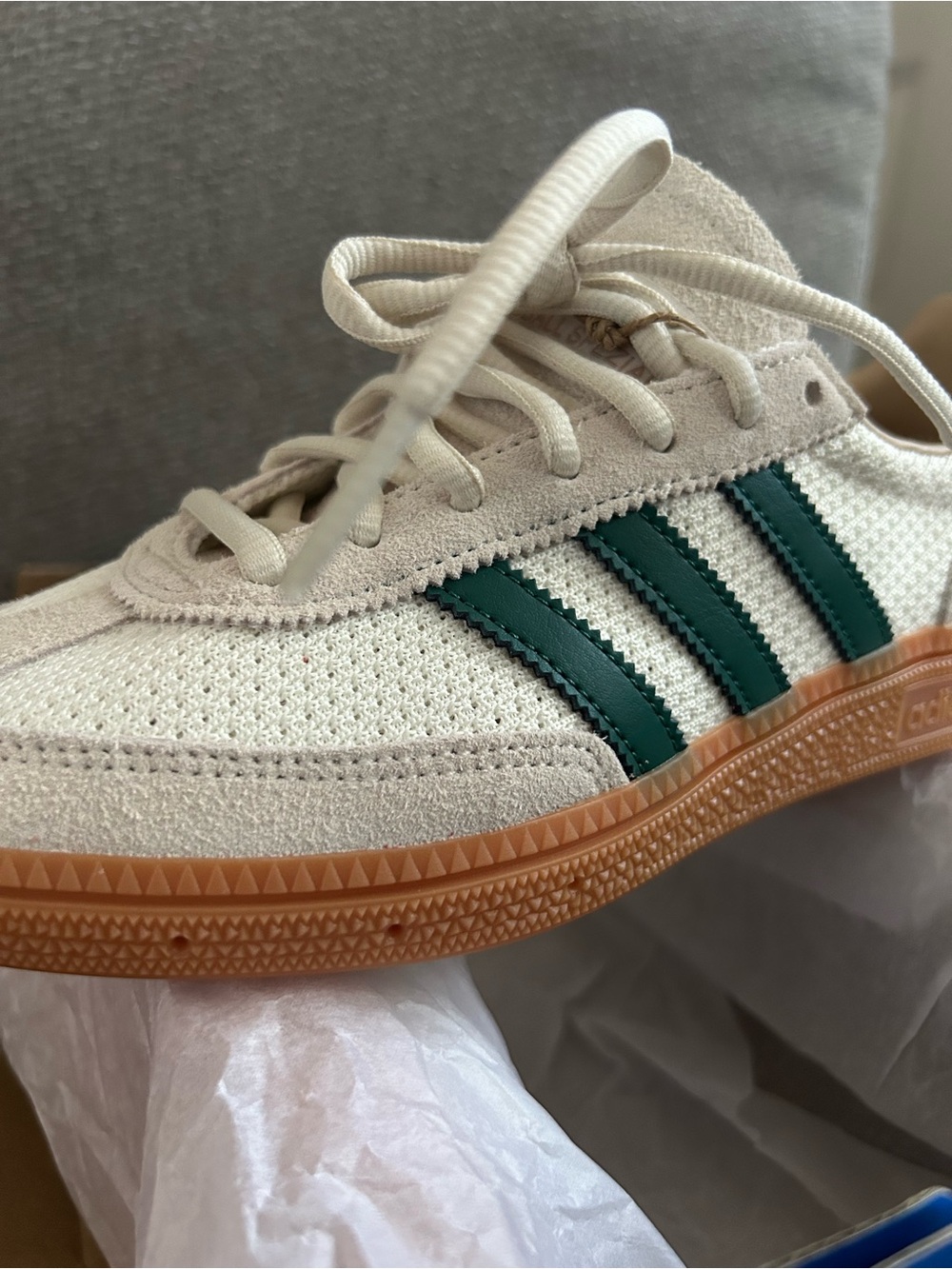 Adidas off white, green stripes and gum soles Size 5M - Women's 7 - Picture 3 of 6